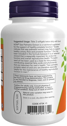 Vitamin-Serum Now Foods Sägepalmenextrakt mit Kürbiskernöl und Zink