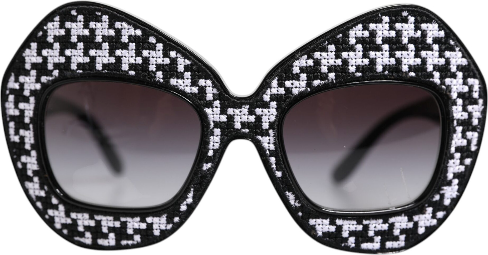 Sunglasses Dolce & Gabbana Black White PIED DE POULE Print Oversized Shades
