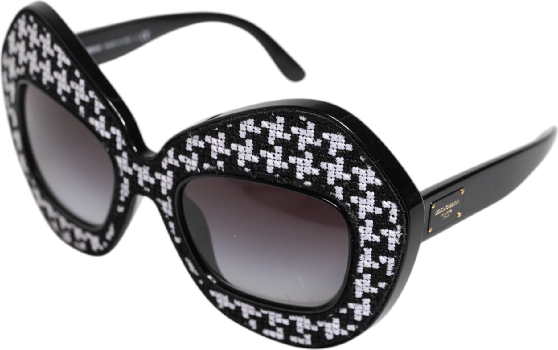 Sunglasses Dolce & Gabbana Black White PIED DE POULE Print Oversized Shades