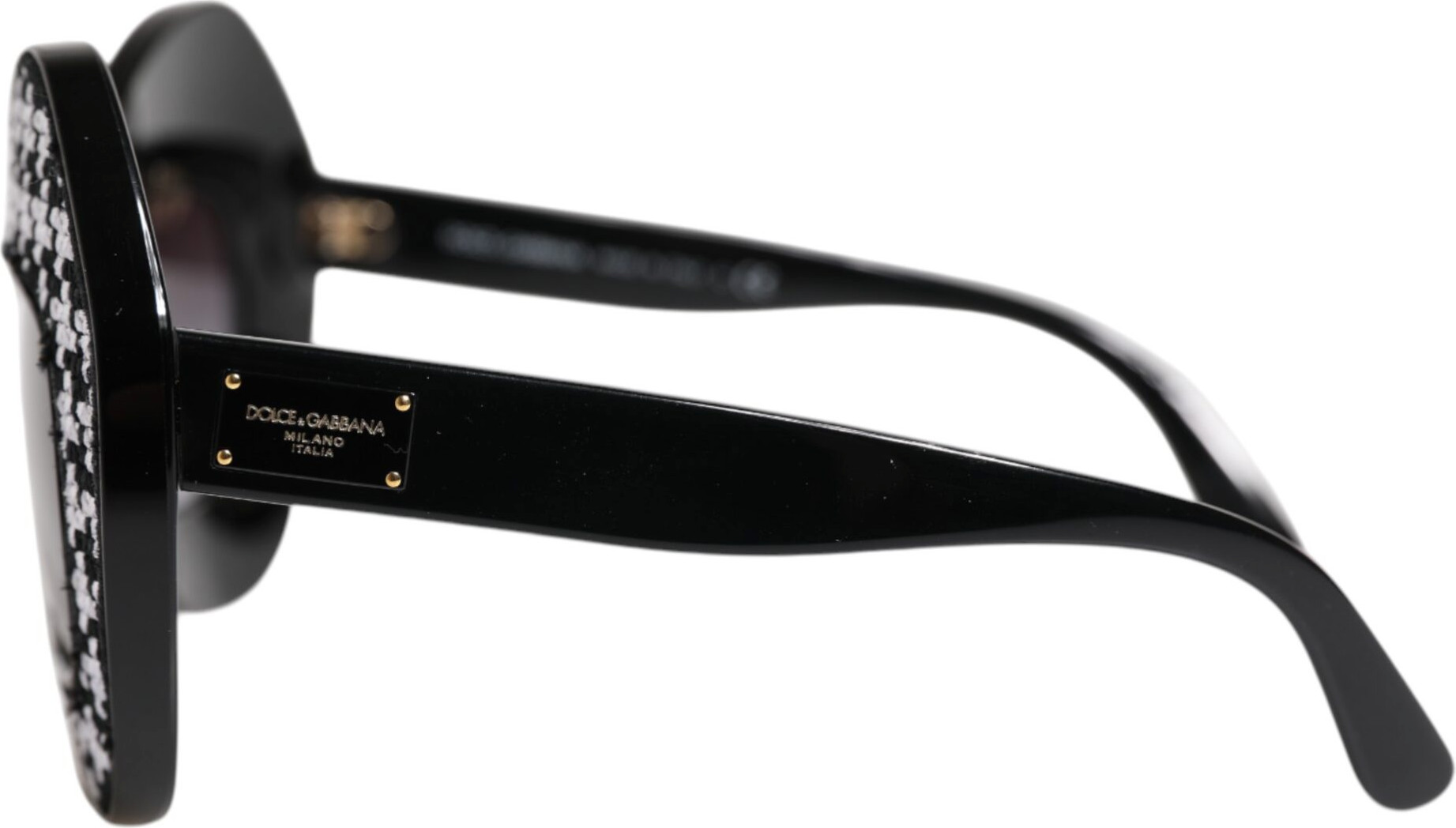 Sunglasses Dolce & Gabbana Black White PIED DE POULE Print Oversized Shades