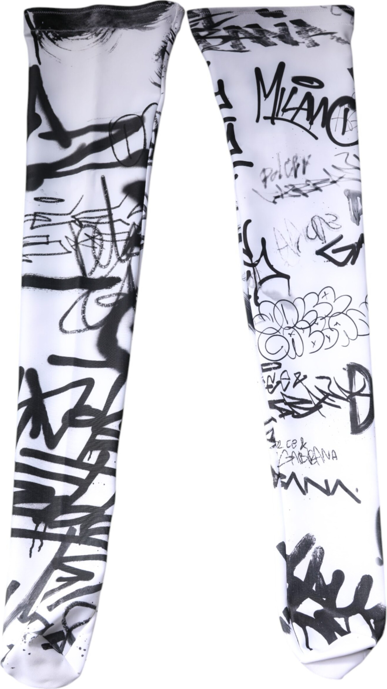 White Graffiti Cotton Over Calf Stockings Socks Dolce & Gabbana