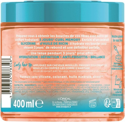 Styling Gel L'Oreal Professional L'Oreal Paris Moisturising Styling Gel for 3 Days Curl Memory