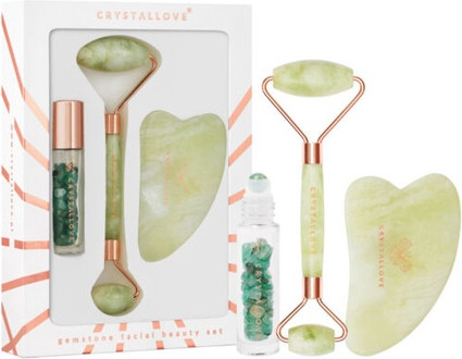 Accessory Set Crystalove CRYSTALLOVE Jade Beauty Set: Face Roller, Gua Sha Platte, und Roll-On Flasche