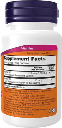 Vitamin Serum Now Foods Mega D-3 & MK-7