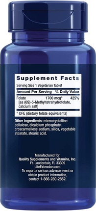 Life Extension Optimized Folate 1000mcg 100 Veggie Tabs