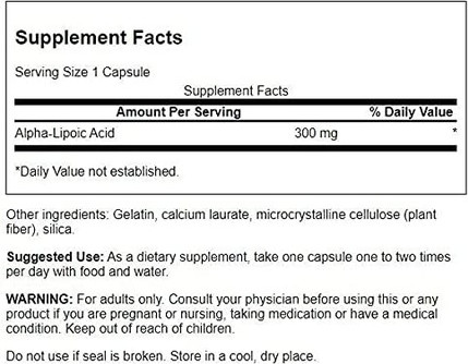 Supplement Swanson Alpha Lipoic Acid Antioxidant Protection Promotes Healthy Blood Sugar