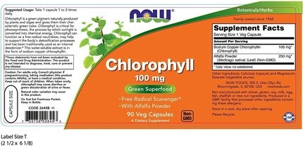 Capsules Now Foods Chlorophyll 100mg with Alfalfa Powder