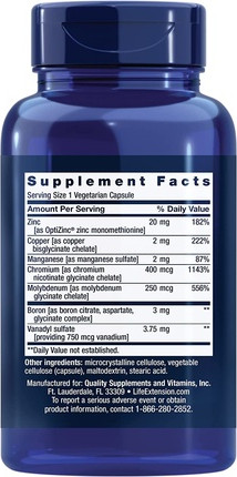 Mineral Supplement Life Extension Nur Spurenelemente Tägliche Dosis Zink, Chrom, Bor, Vanadylsulfat u. v. m.