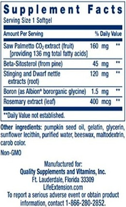 Vitamin Serum Life Extension Super Saw Palmetto Nettle Root Formula with Beta Sitosterol