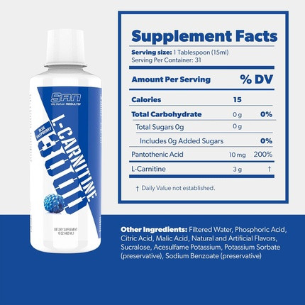 Flüssiges Nahrungsergänzungsmittel Sany San Nutrition L-Carnitin 3000 Blaue Himbeere