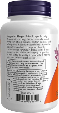 Capsules Now Foods Natural Resveratrol 200mg with Red Wine Extract