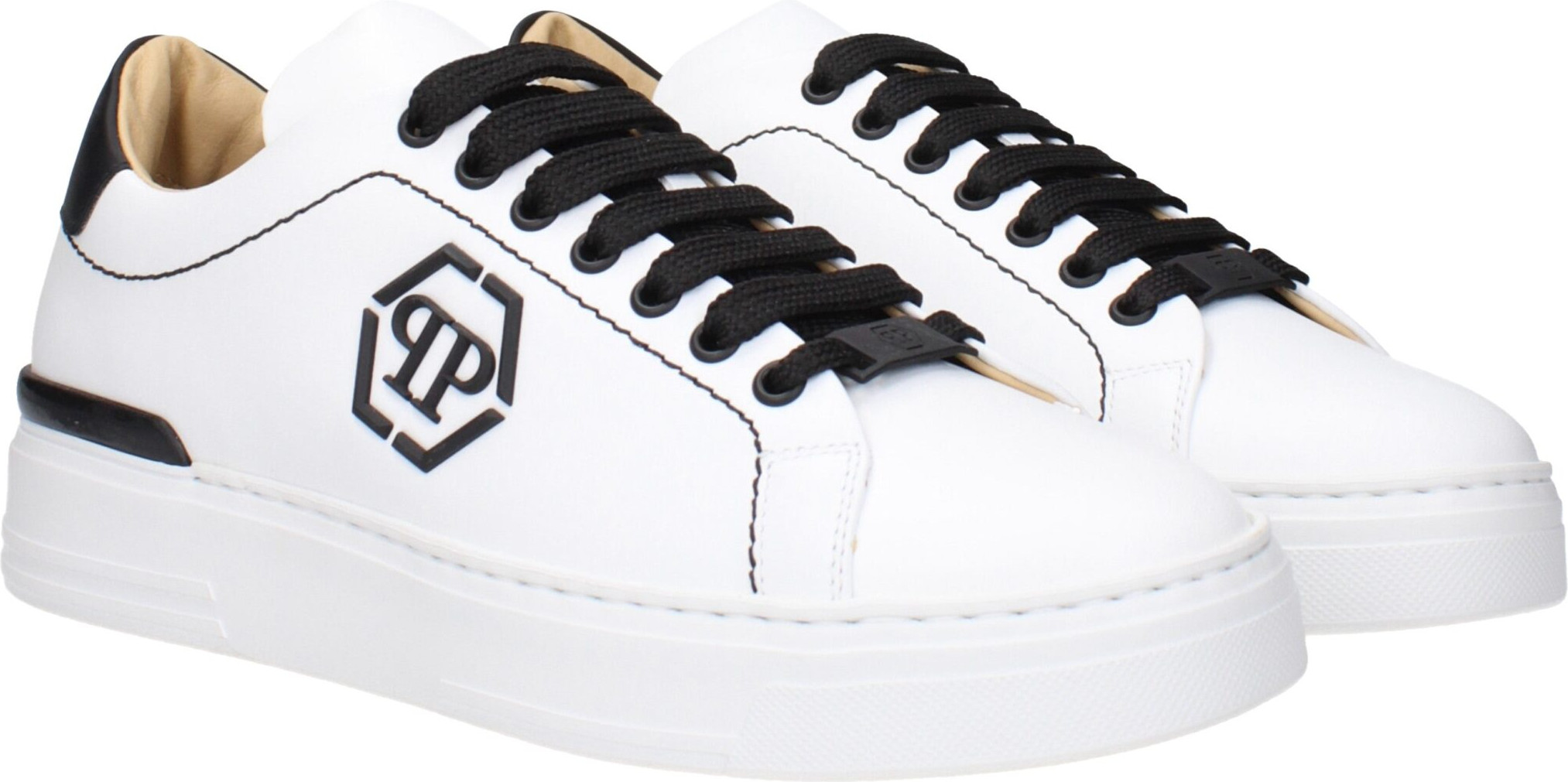 Белые низкие кожаные кроссовки Philipp Plein