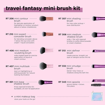 Real Techniques Travel Fantasy Mini Bürsten-Set Lidschattenpinsel für unterwegs im Make-up-Pinsel-Set