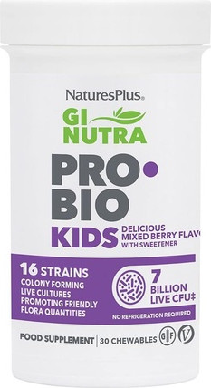 Жевательные таблетки Nature's Plus GI NUTRA Pro Bio Kids Пробиотик с комплексом пребиотических волокон