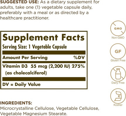 Capsule Solgar Vitamin D3 2200 IU Vegetable Capsules