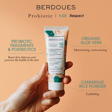 Exfoliating Treatment Berdoues Probiotic Age Respect Regenerating Mask Scrub 2 in 1