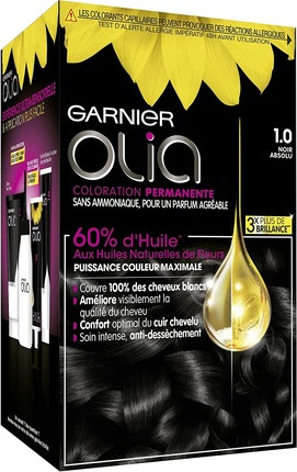 Permanente Haarfarbe Garnier Olia Ammoniakfreie Permanente Öl-Haarfarbe Absolutes Schwarz Noir Absolu