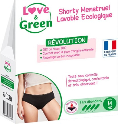 Love & Green Ökologischer waschbarer Perioden-Shorty für Damen