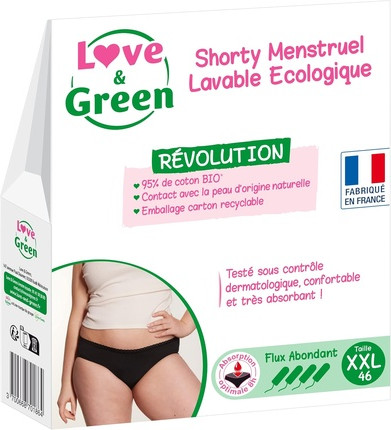 Shorty Love & Green LG Ökologische waschbare Damenbinden Shorty