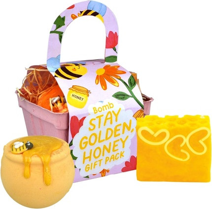 Shower & Bath Set Gift Box Bomb Cosmetics Stay Golden Honey Punnet