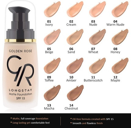 Golden Rose Matte Long Wear Oil Free Foundation SPF 15