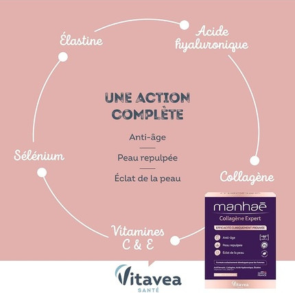 Gesichtspflege-Nahrungsergänzungsmittel Collagen Expert mit Hyaluronsäure, patentierter entzündungshemmender Komplex von Vitavea