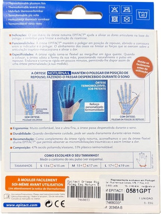 Rigid Orthosis Epitact Epitact Night Adult Thumb Support Left Hand