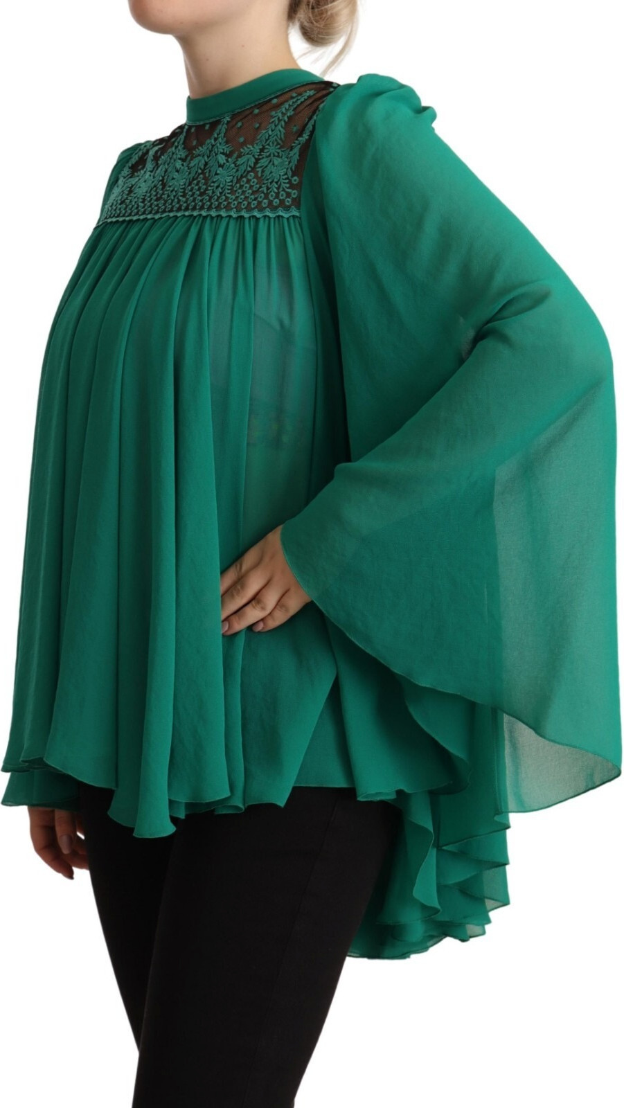Bluse Philosophy Grün Spitze Polyester Langarm Rüschen Oberteil