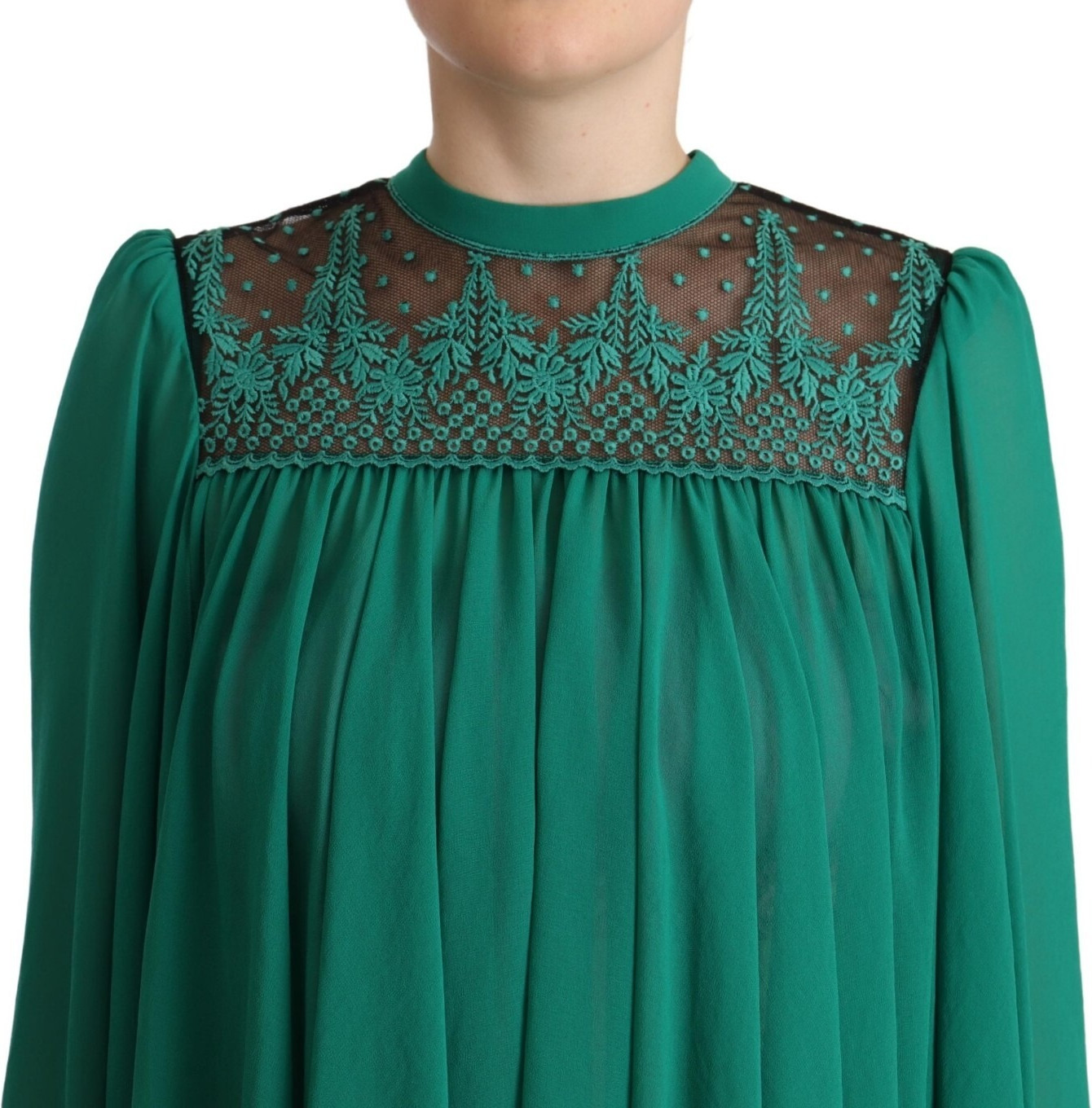 Bluse Philosophy Grün Spitze Polyester Langarm Rüschen Oberteil