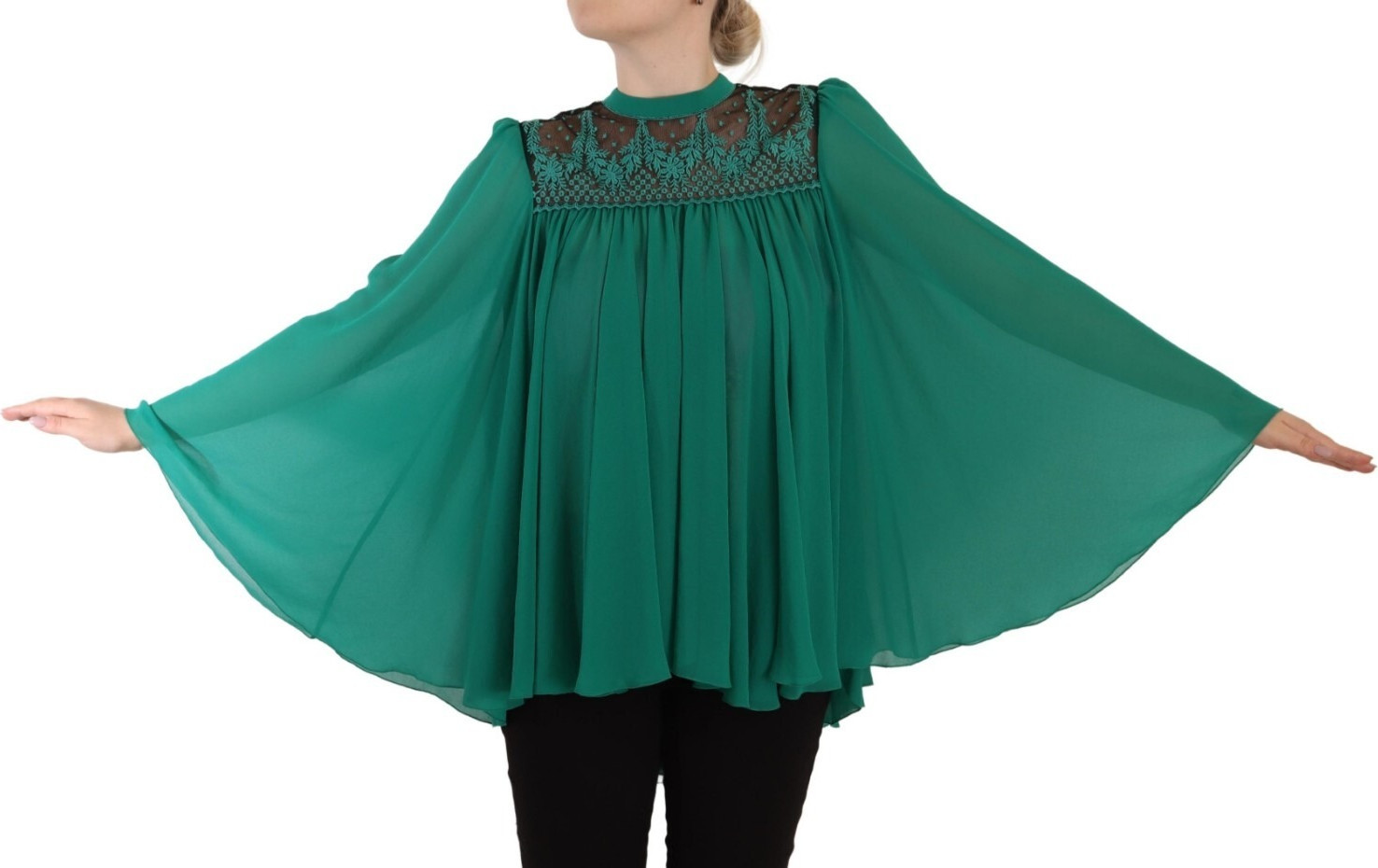 Bluse Philosophy Grün Spitze Polyester Langarm Rüschen Oberteil