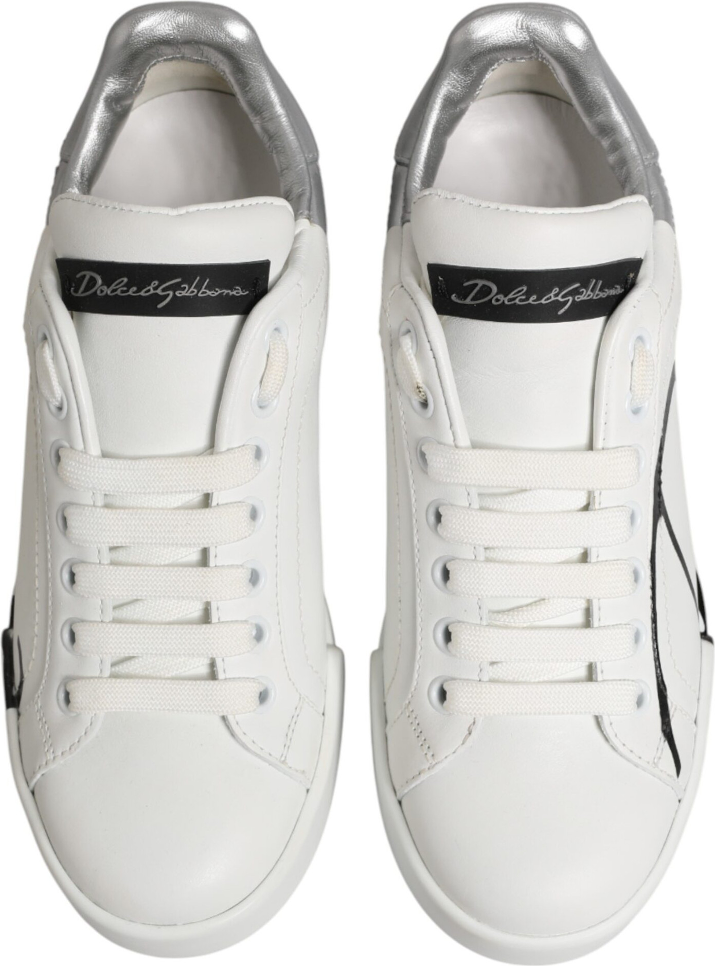 White Gray Low Top Leather Sneaker Shoes Dolce & Gabbana