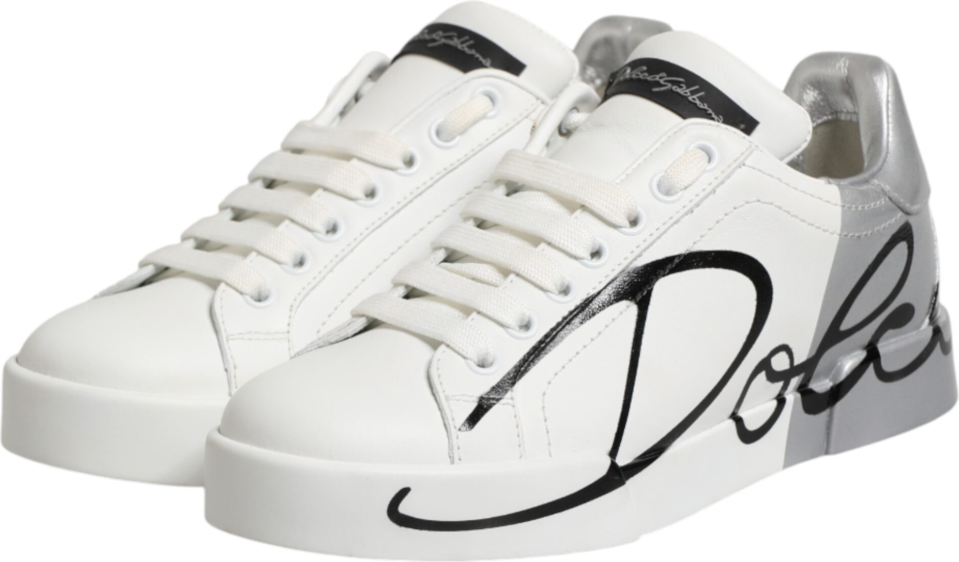 White Gray Low Top Leather Sneaker Shoes Dolce & Gabbana
