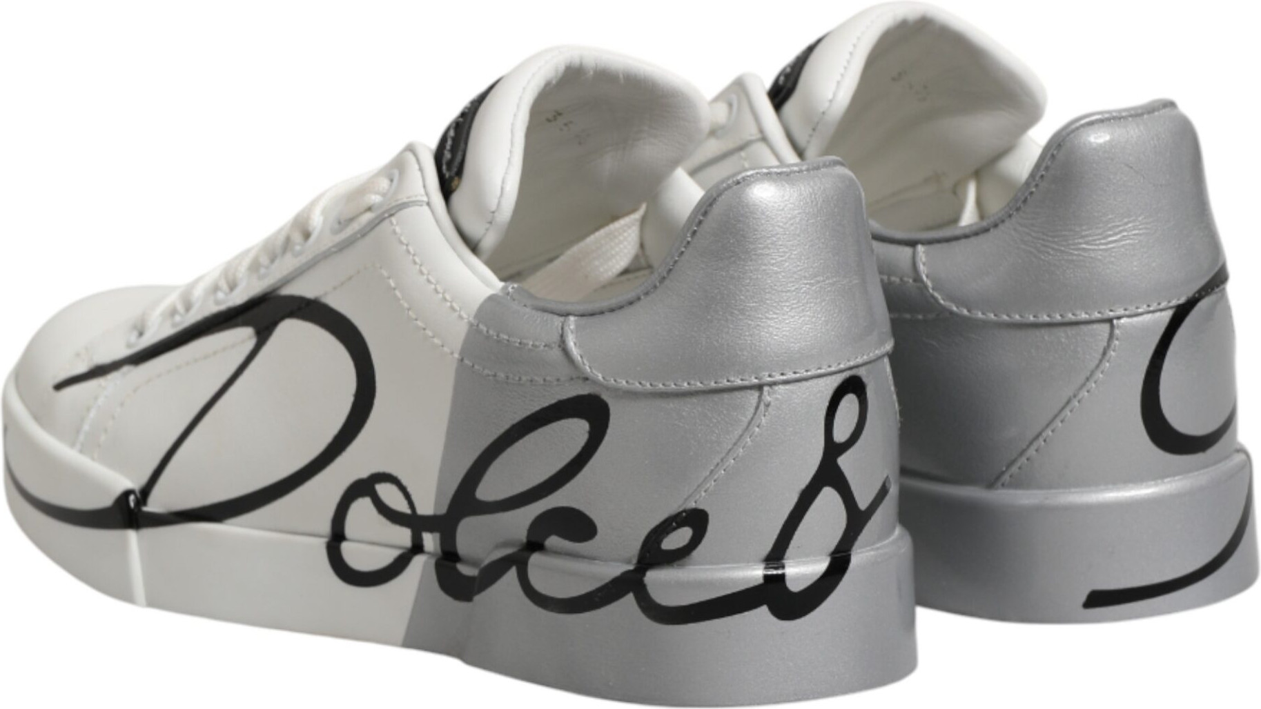 White Gray Low Top Leather Sneaker Shoes Dolce & Gabbana