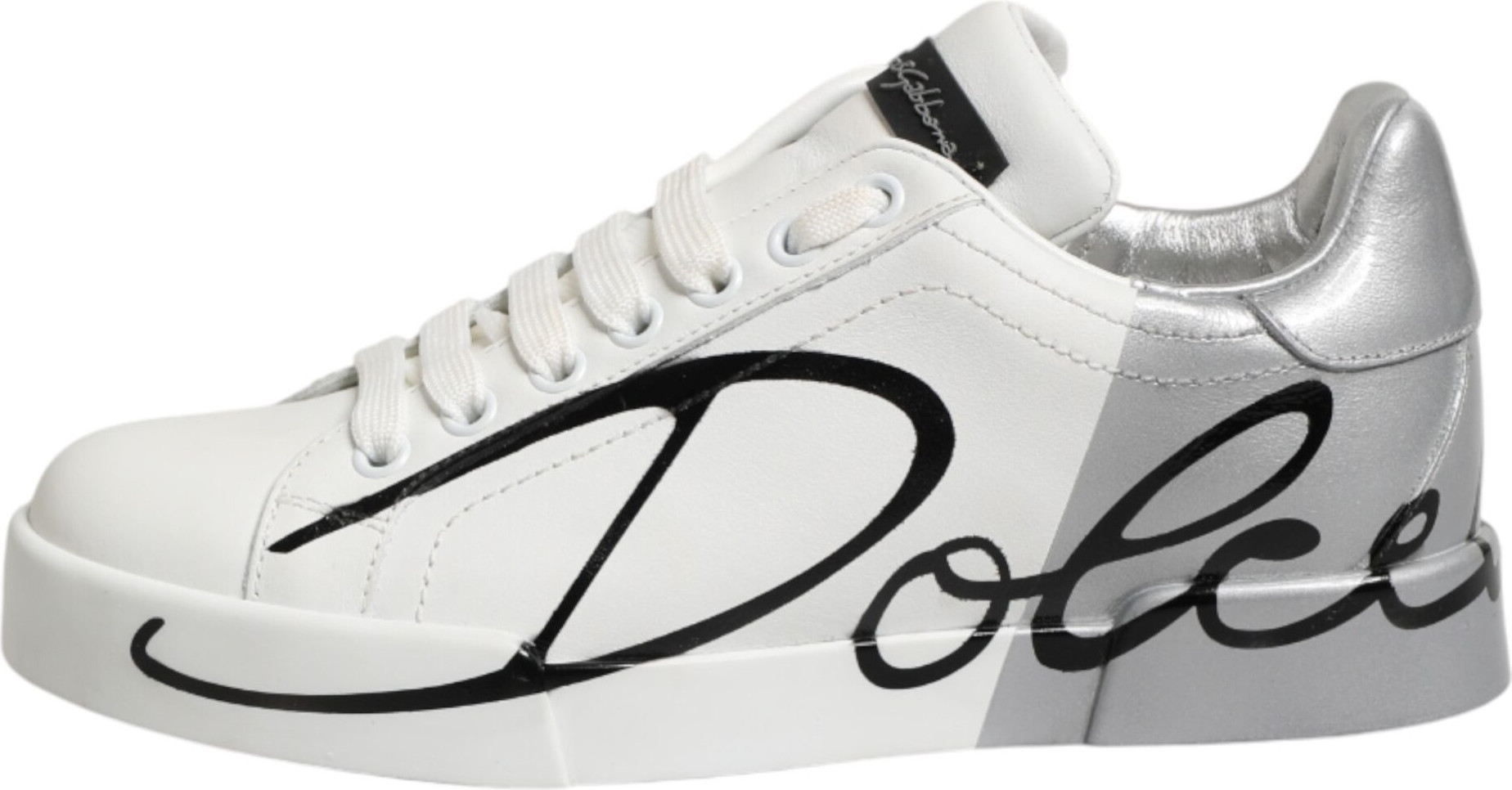 White Gray Low Top Leather Sneaker Shoes Dolce & Gabbana