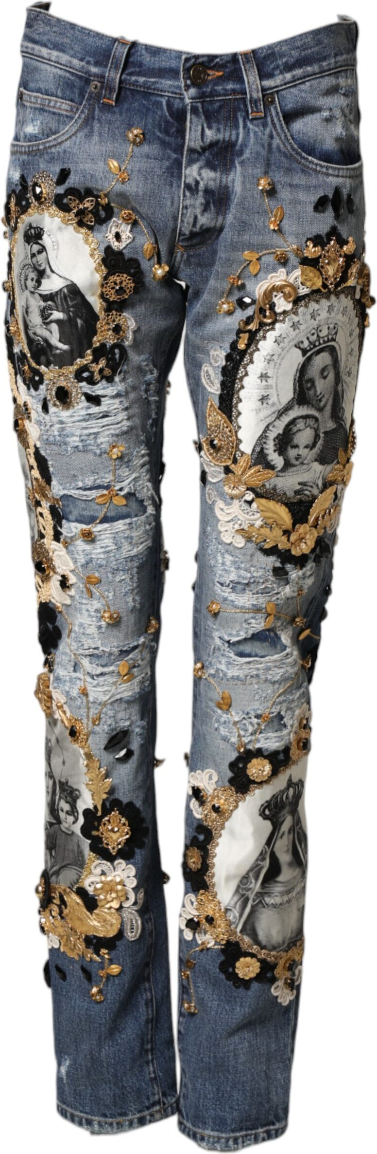 Blue Ripped Embellished Cotton Denim Jeans Dolce & Gabbana