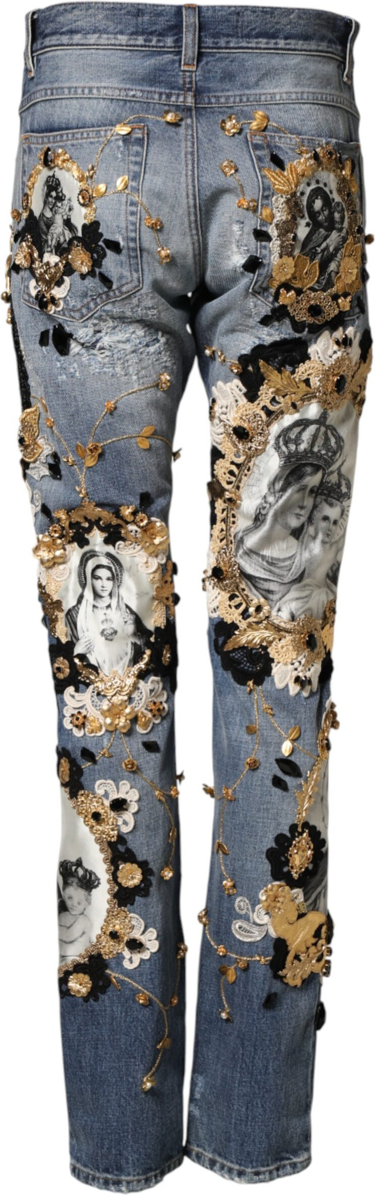 Blaue zerrissene Jeans mit Verzierungen aus Baumwoll-Denim von Dolce & Gabbana