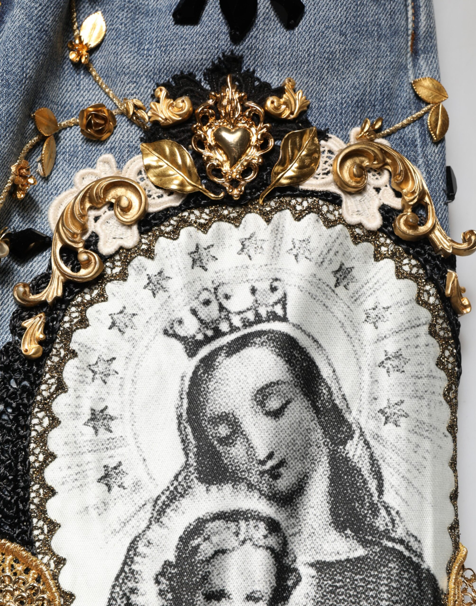 Blaue zerrissene Jeans mit Verzierungen aus Baumwoll-Denim von Dolce & Gabbana