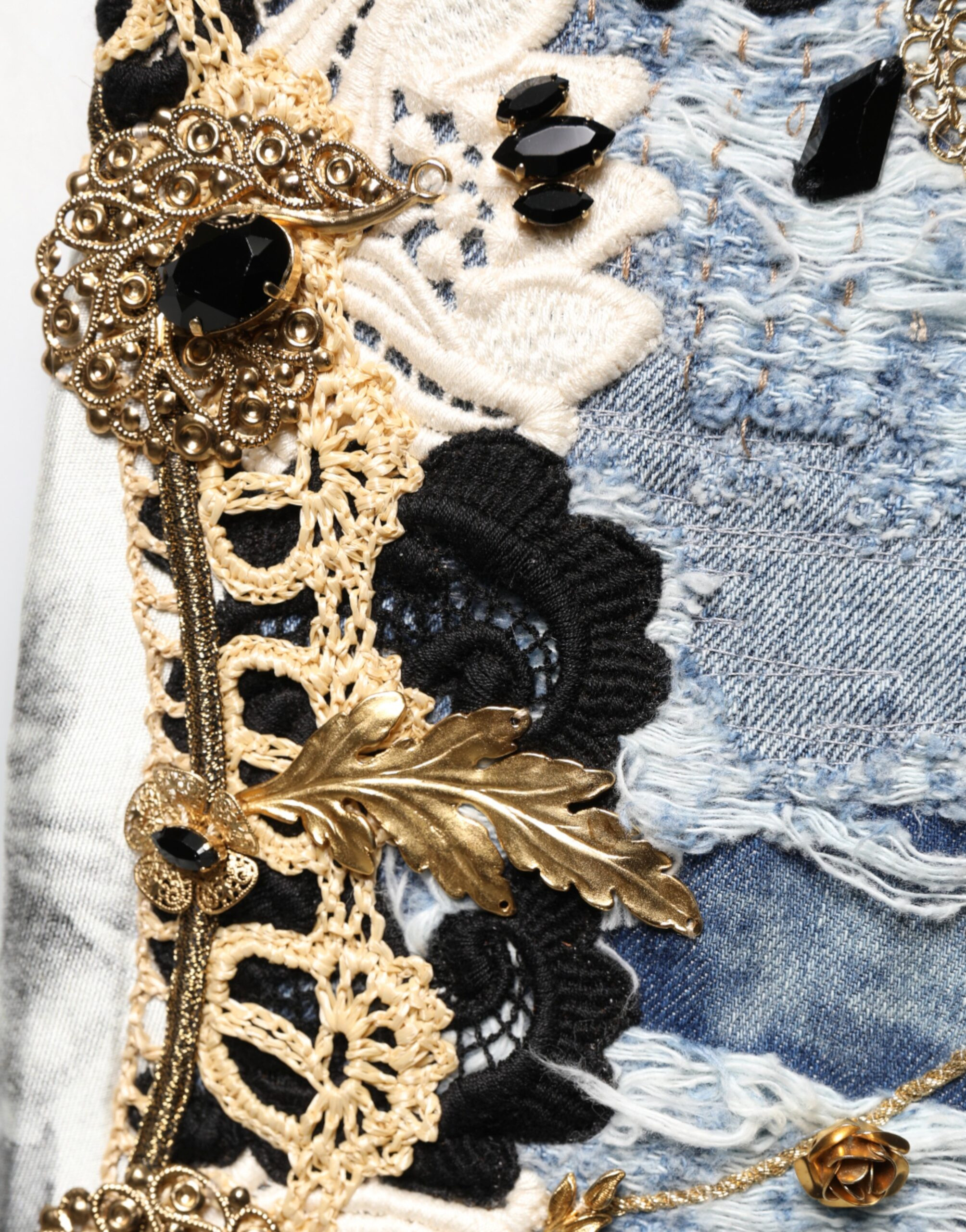 Blaue zerrissene Jeans mit Verzierungen aus Baumwoll-Denim von Dolce & Gabbana