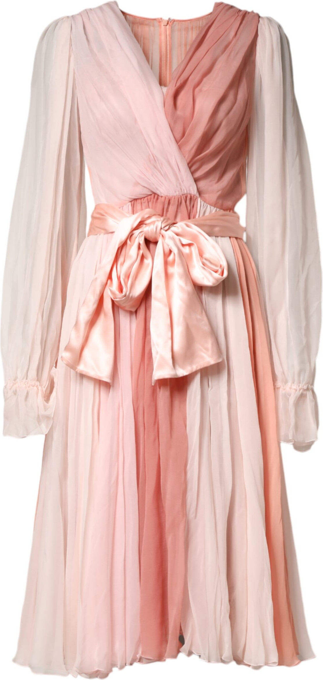 Pink Silk Tulle Long Sleeve V-neck Dress Dolce & Gabbana