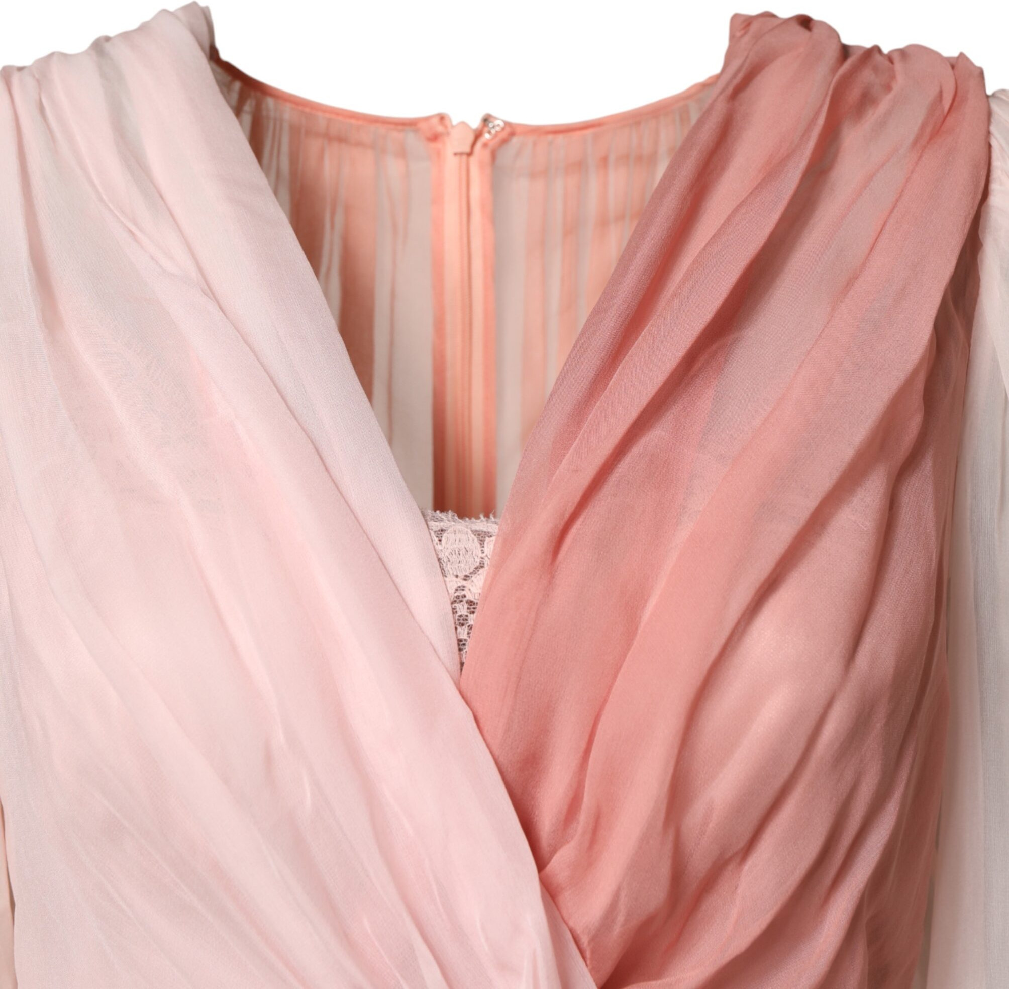 Pink Silk Tulle Long Sleeve V-neck Dress Dolce & Gabbana