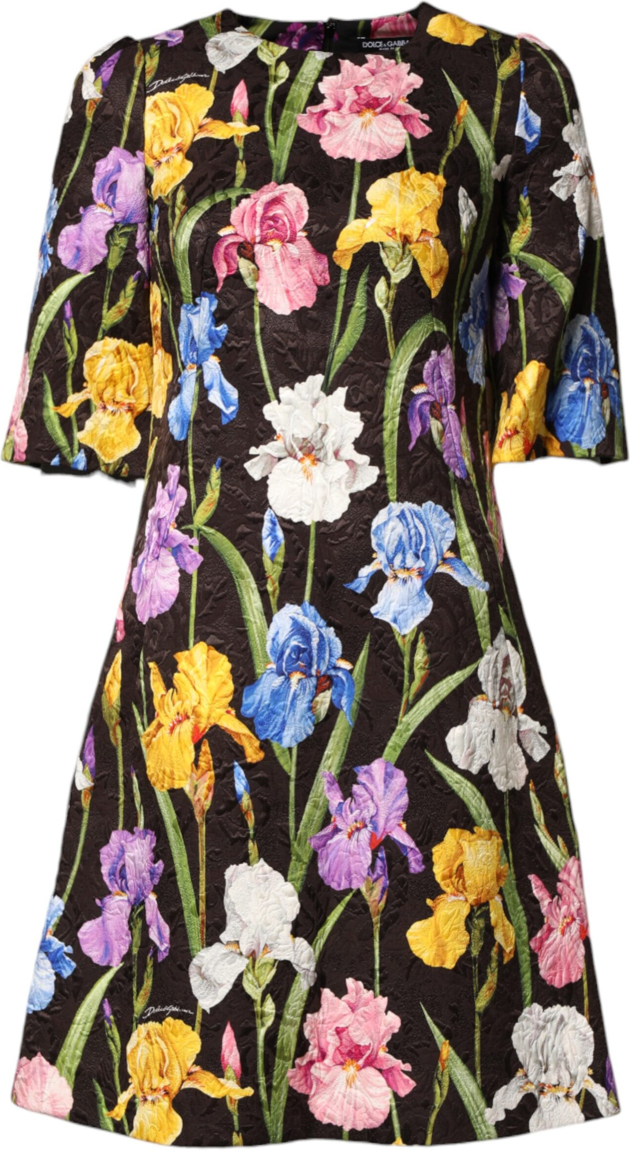 Black Floral Brocade A-line Mini Dress Dolce & Gabbana