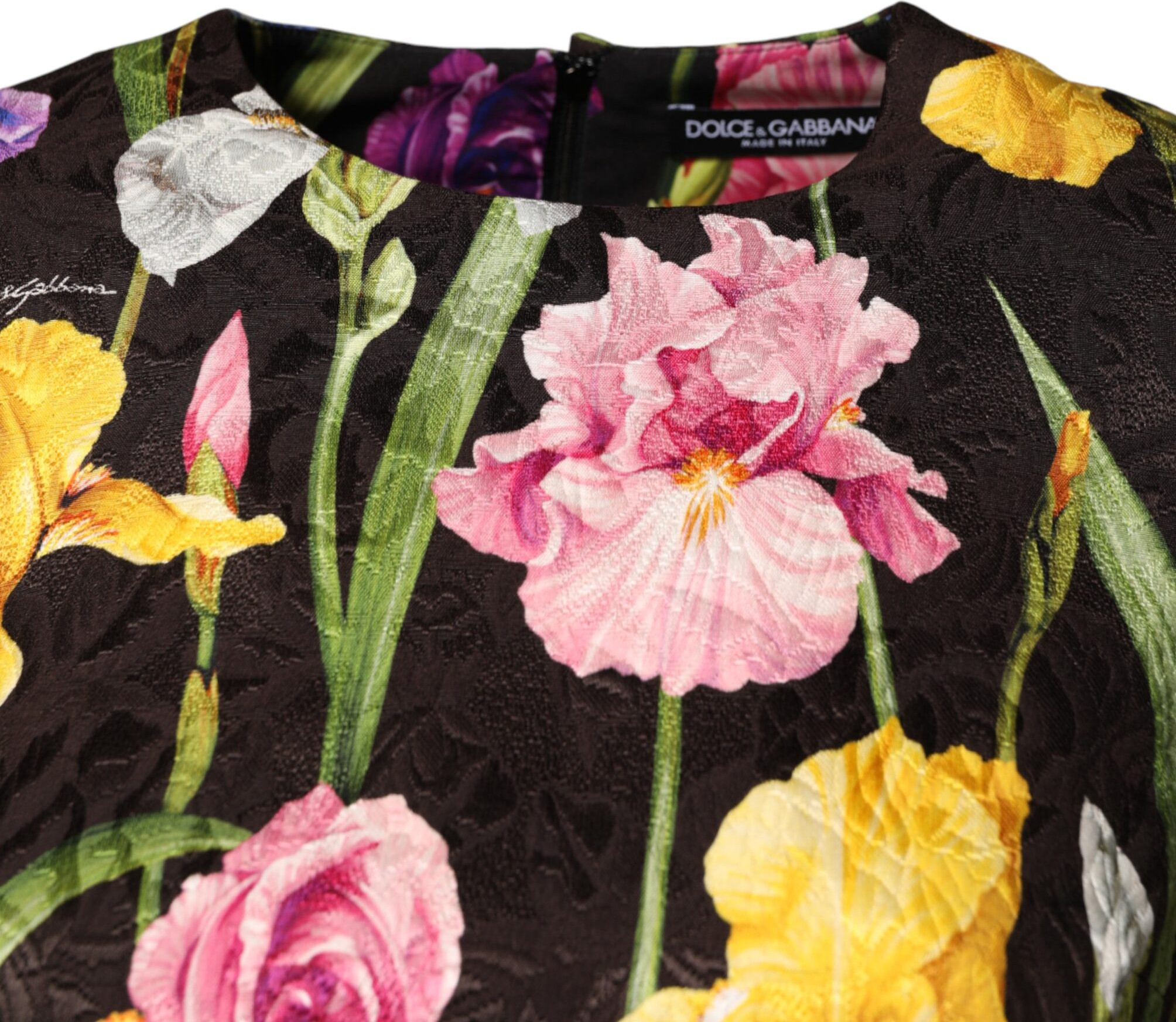 Black Floral Brocade A-line Mini Dress Dolce & Gabbana