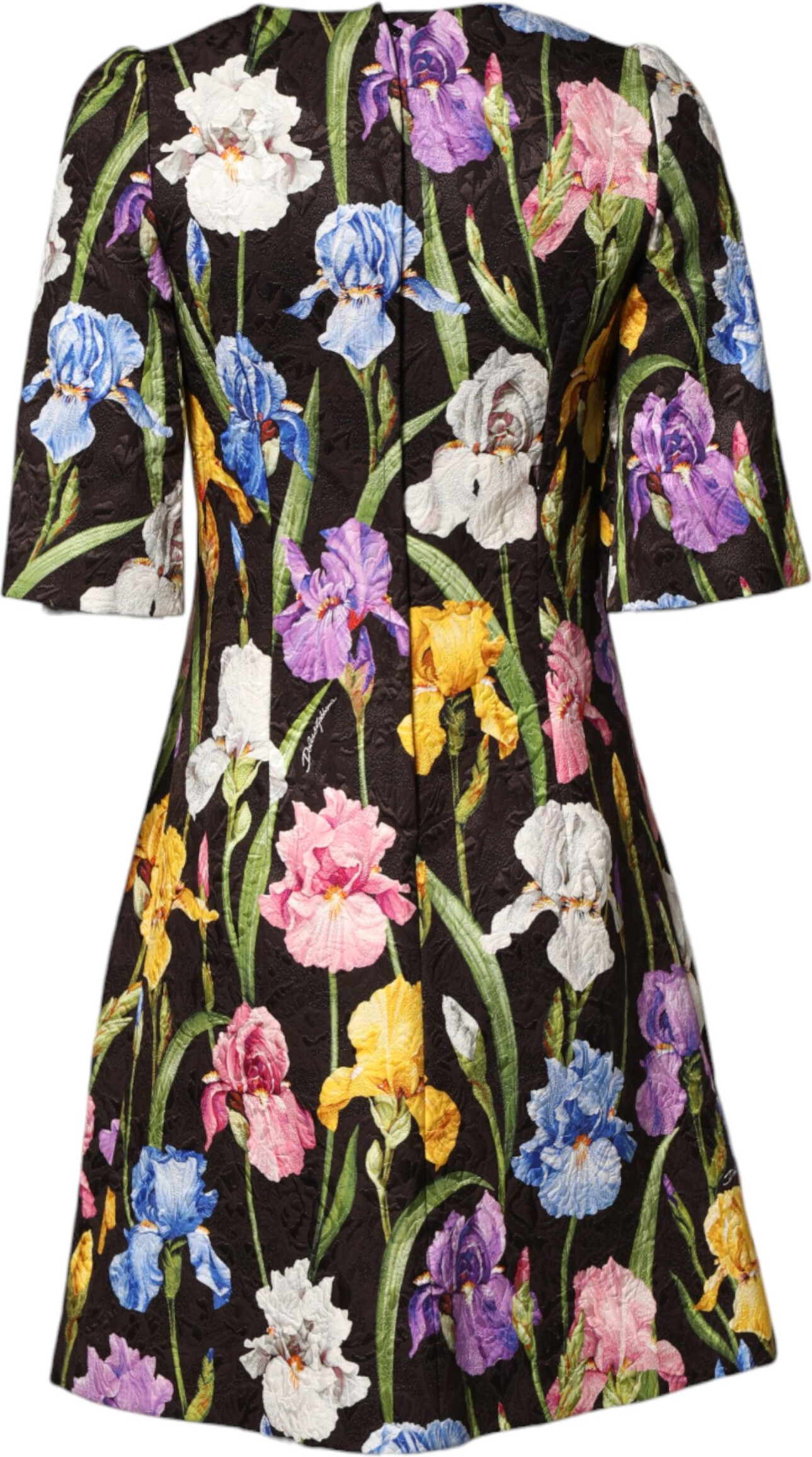 Black Floral Brocade A-line Mini Dress Dolce & Gabbana