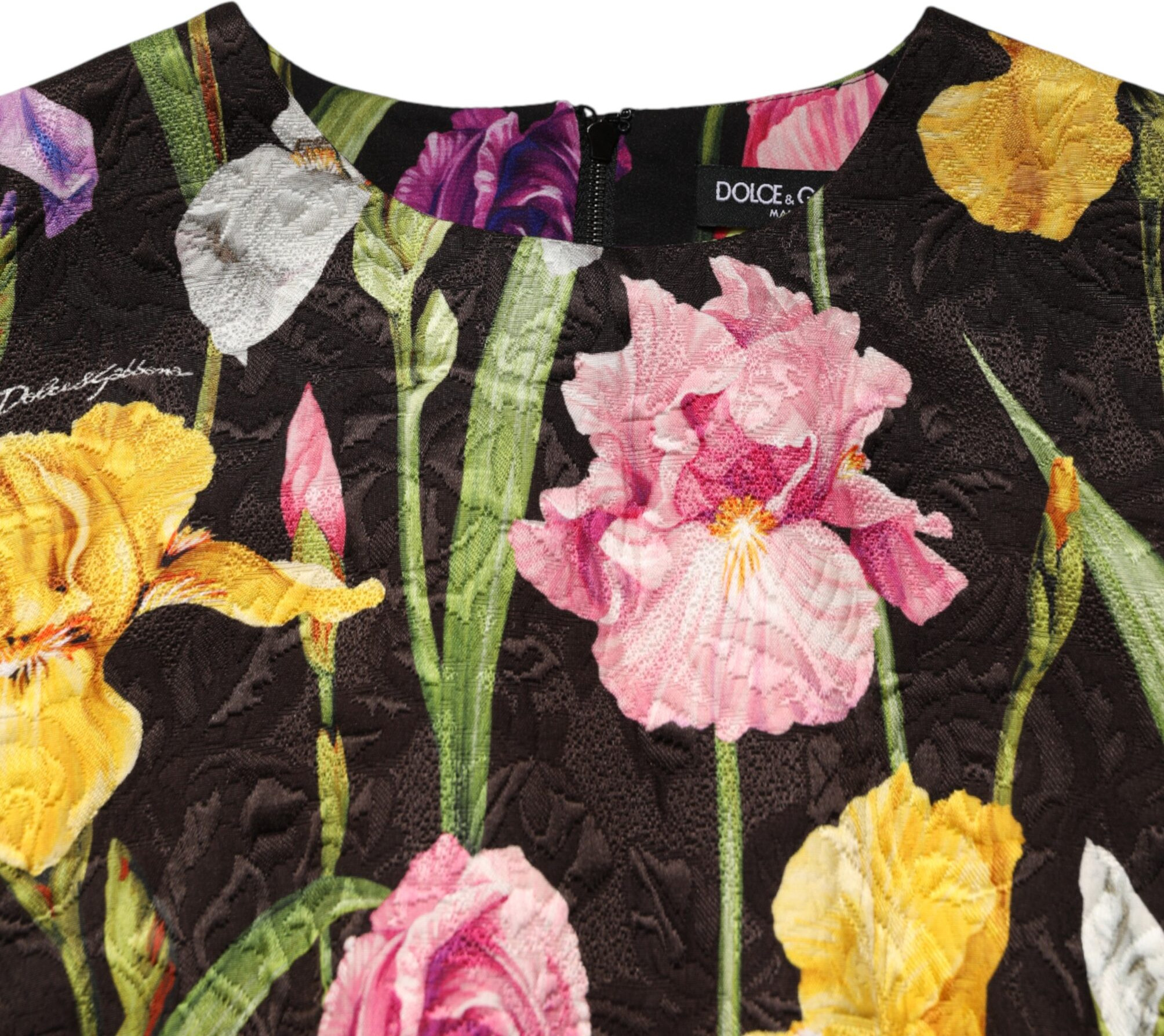 Black Floral Brocade A-line Mini Dress Dolce & Gabbana
