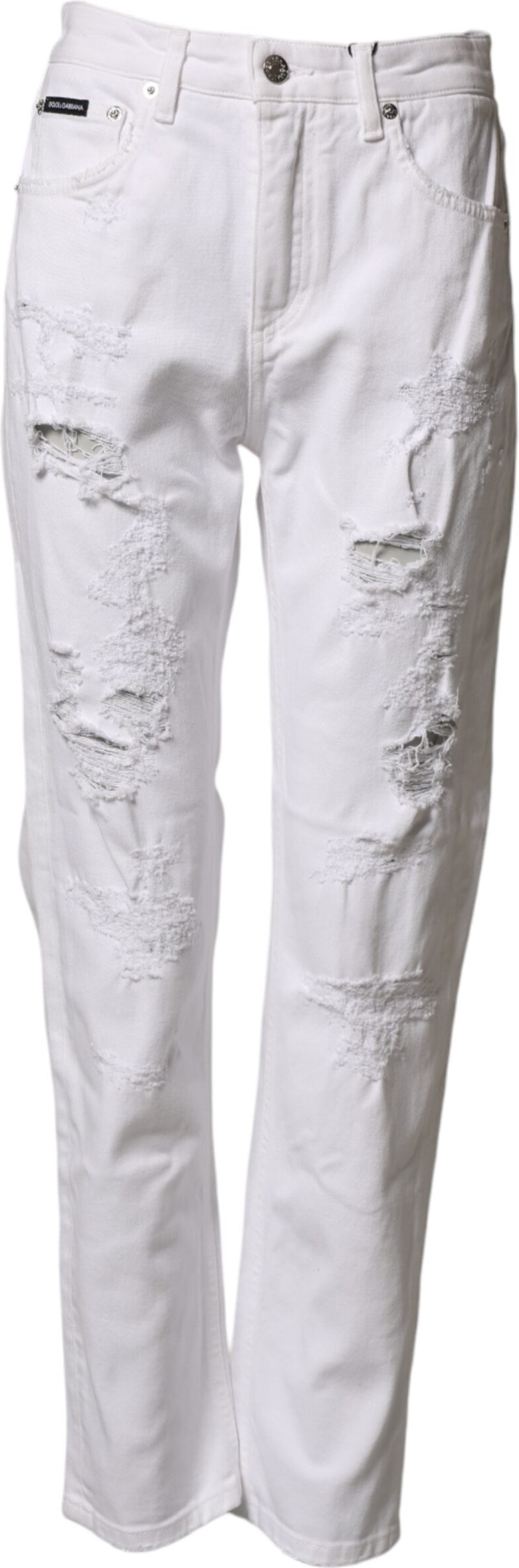 Jeans White Distressed Cotton BOYFRIEND Denim Jeans