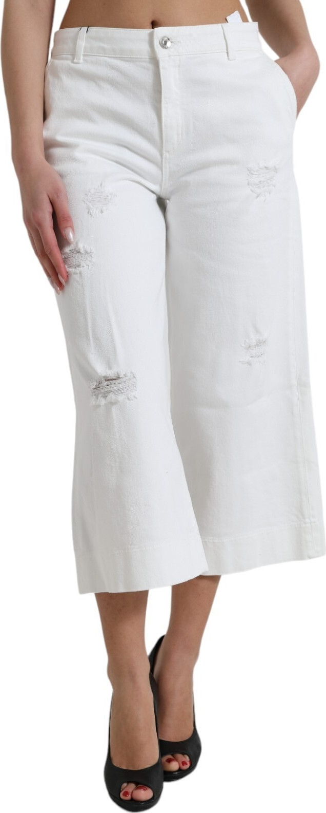 Wide Leg White Cotton Cropped Denim Jeans Dolce & Gabbana