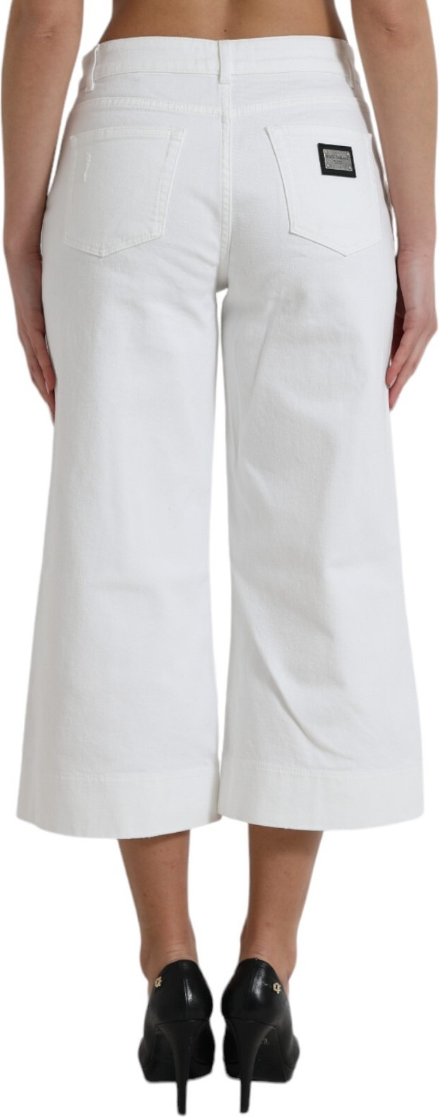 Wide Leg White Cotton Cropped Denim Jeans Dolce & Gabbana