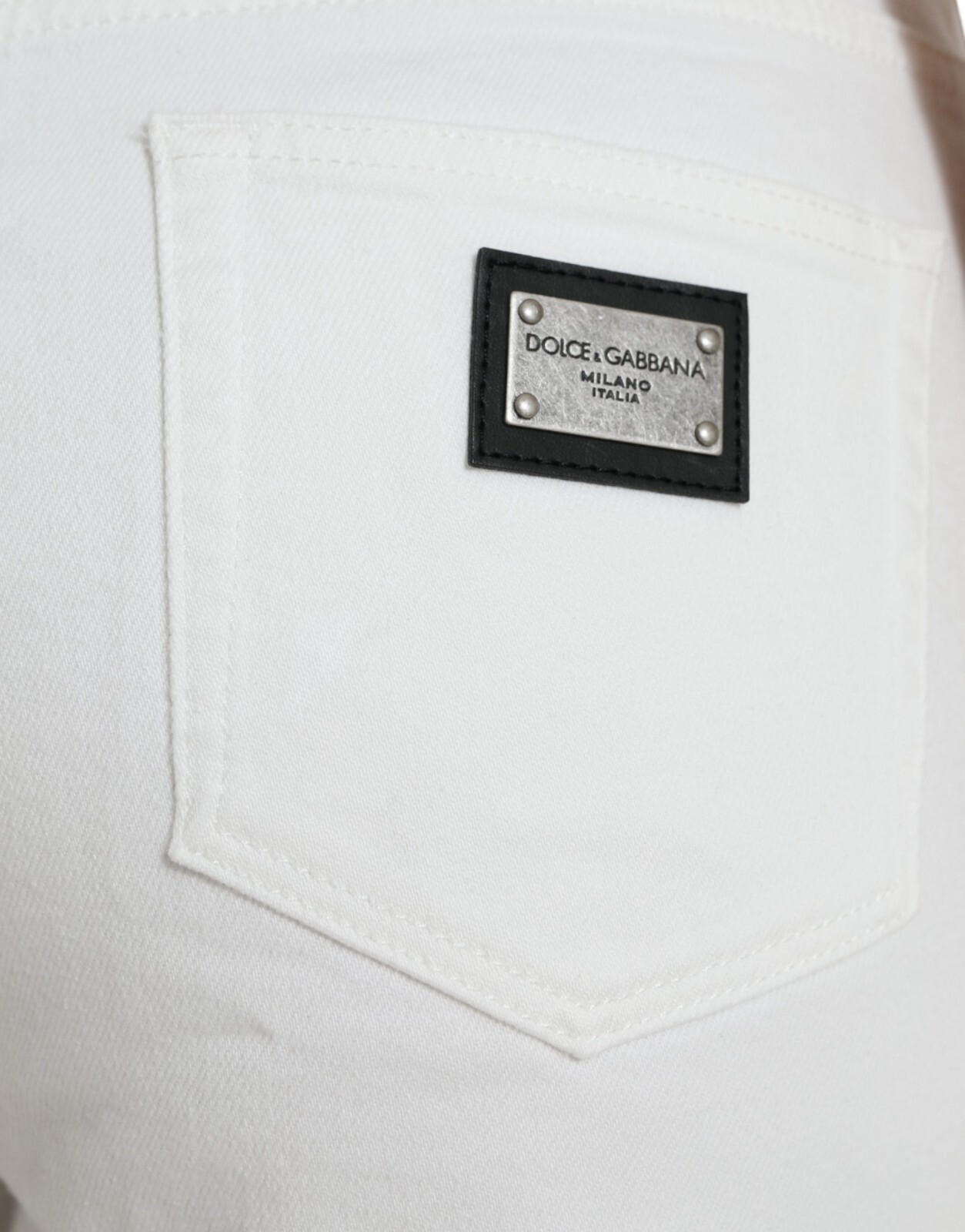 Wide Leg White Cotton Cropped Denim Jeans Dolce & Gabbana
