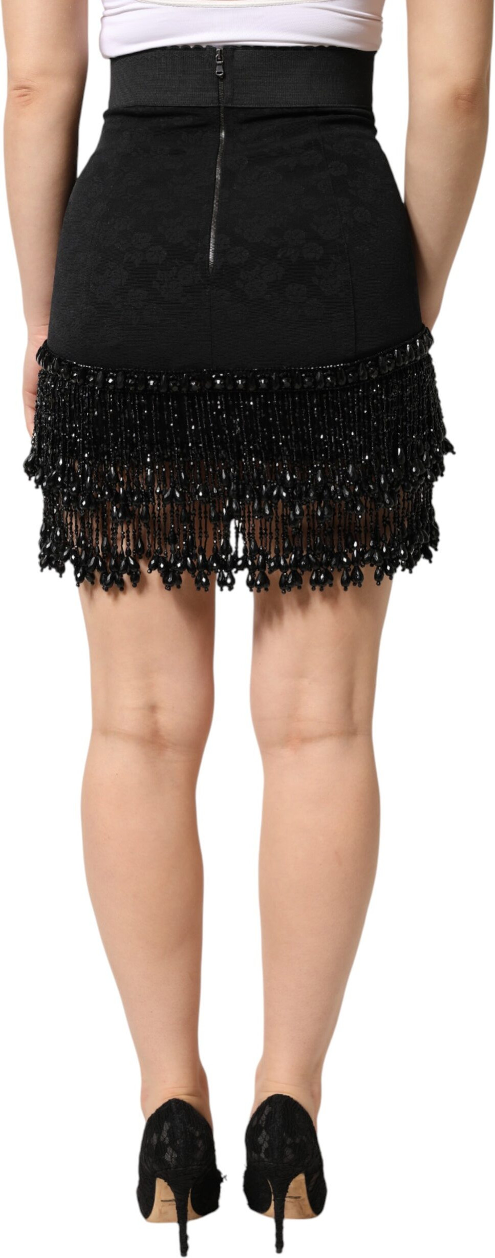 Black Nylon Embellished Lace Mini Skirt Dolce & Gabbana
