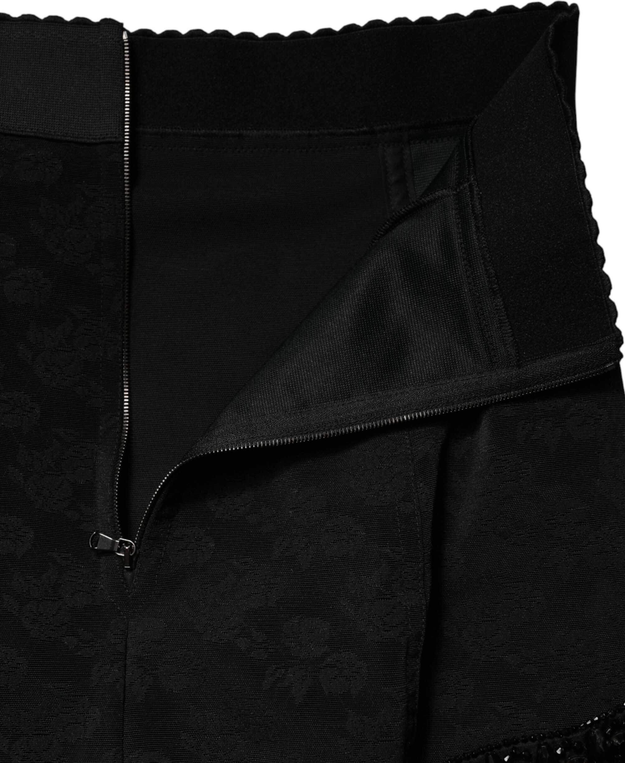 Black Nylon Embellished Lace Mini Skirt Dolce & Gabbana
